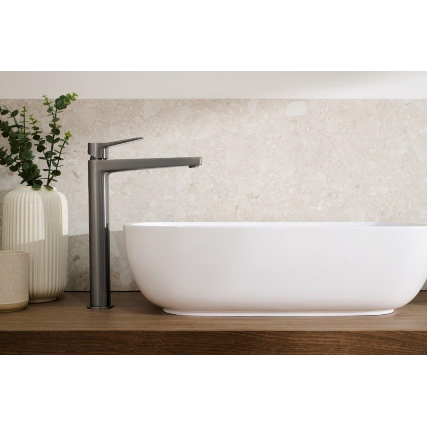 KFA Armatura 4522-712-61 - Washbasin mixer + MALAGA 30.3 cm pop-up waste, metallic grey