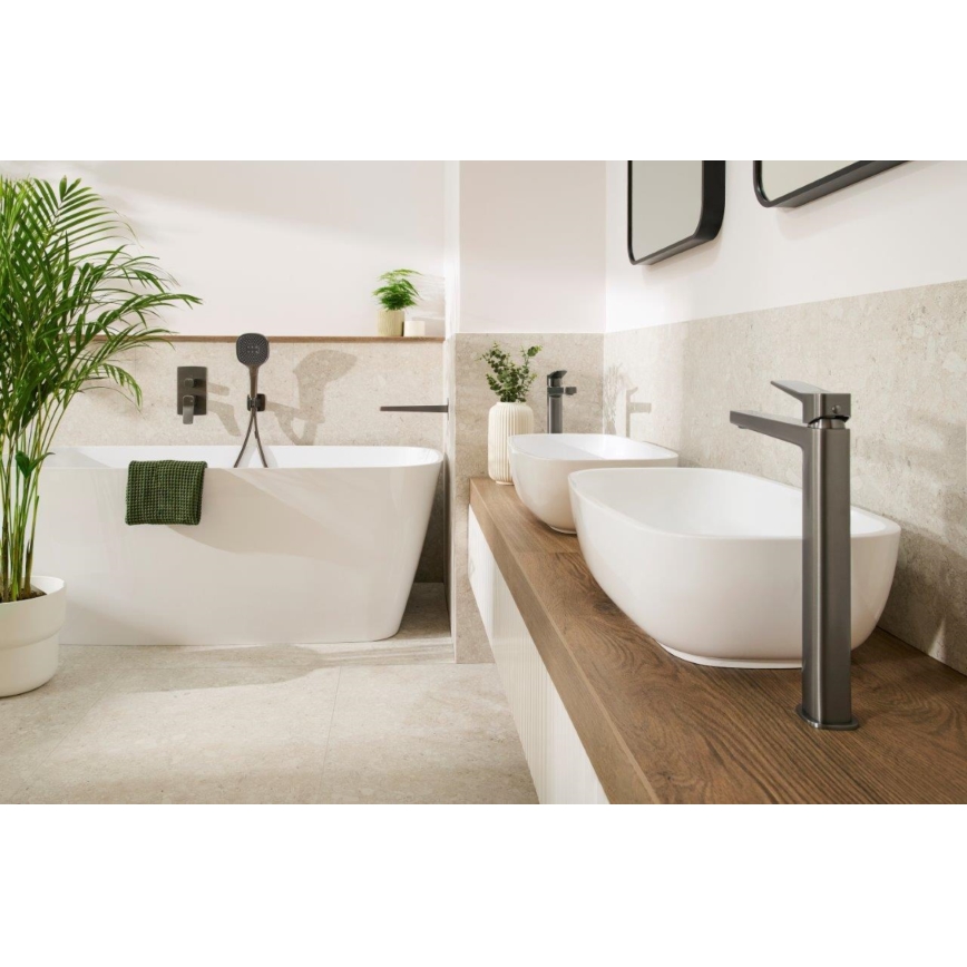 KFA Armatura 4522-712-61 - Washbasin mixer + MALAGA 30.3 cm pop-up waste, metallic grey