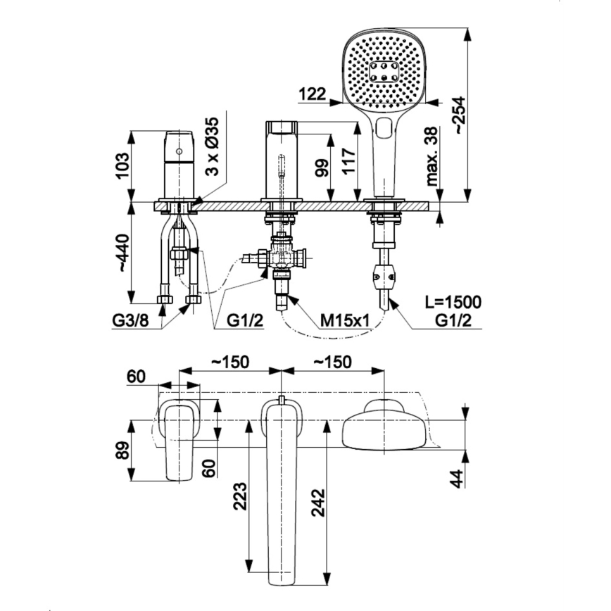 KFA Armatura 4525-210-81 - MALAGA 3-hole bath mixer, black