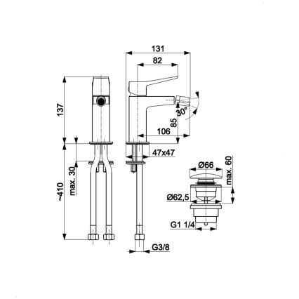 KFA Armatura 4527-015-61 - Bidet mixer with MALAGA drain, metallic grey