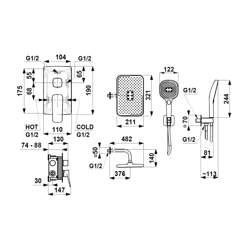 KFA Armatura 4529-501-00 - MALAGA Shower Set with Concealed Mixer, Polished Chrome