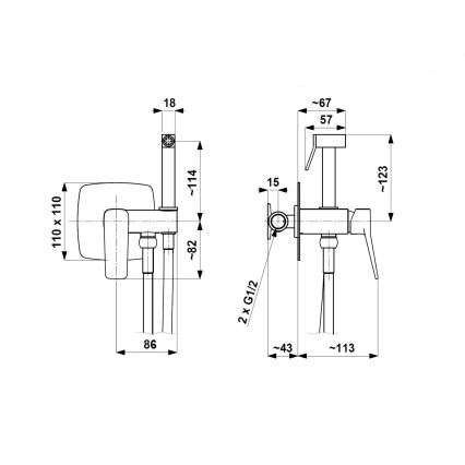 KFA Armatura 4529-512-00 - Bidet mixer with hand shower for concealed installation MALAGA polished chrome