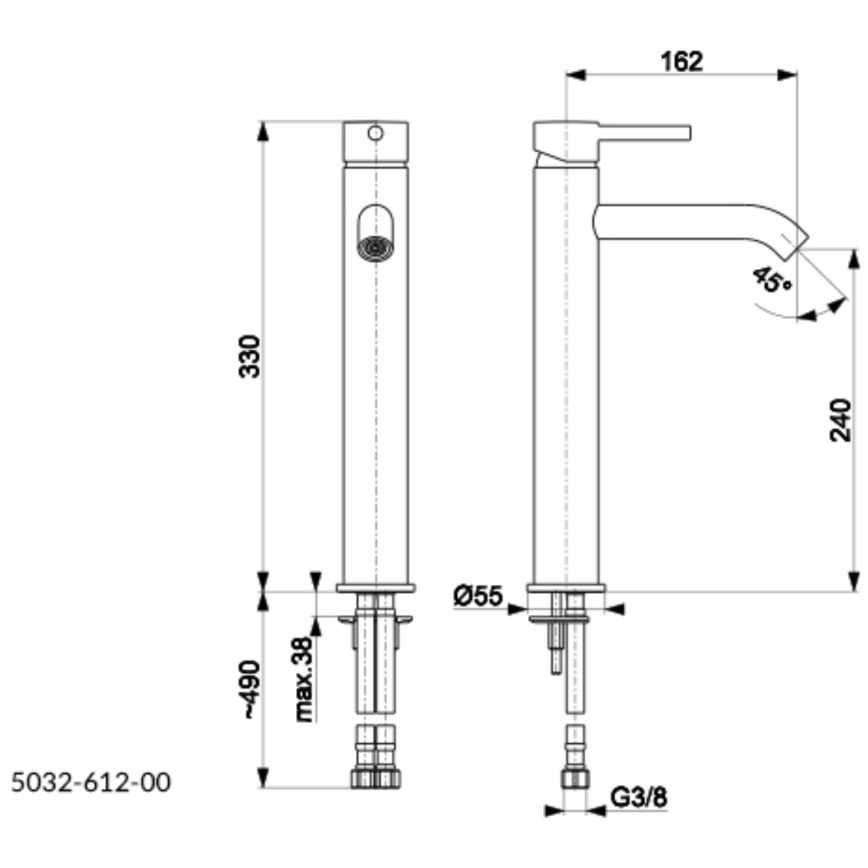 KFA Armatura 5032-612-00 - Basin tap + waste with overflow MOZA 33 cm shiny chrome
