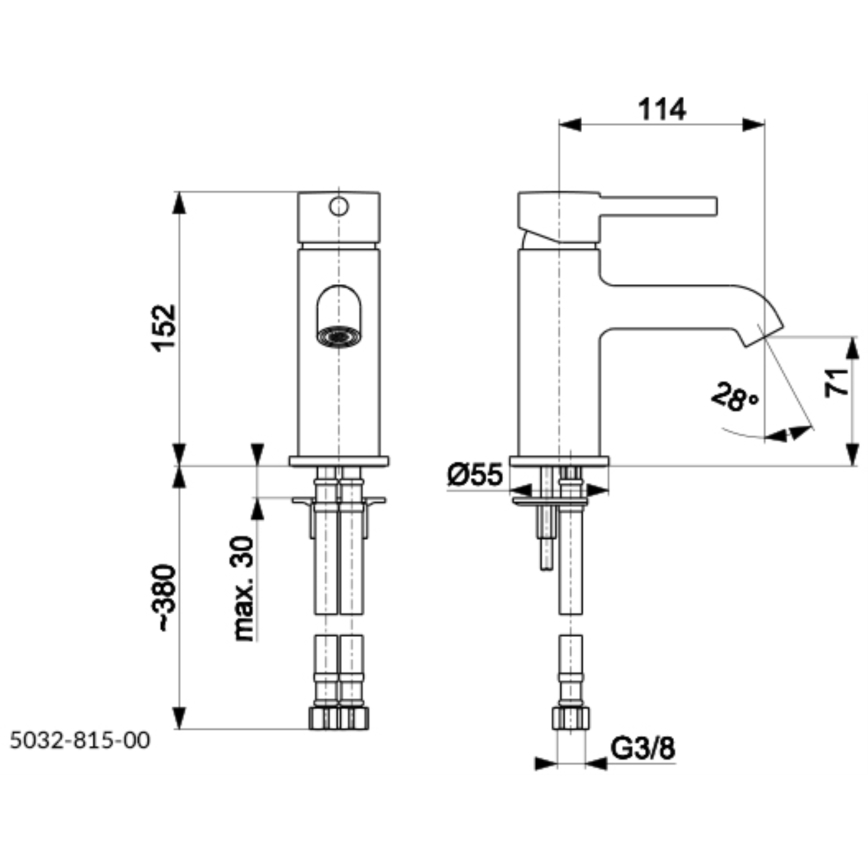 KFA Armatura 5032-815-81 - Basin tap + waste with overflow MOZA 15,2 cm matte black