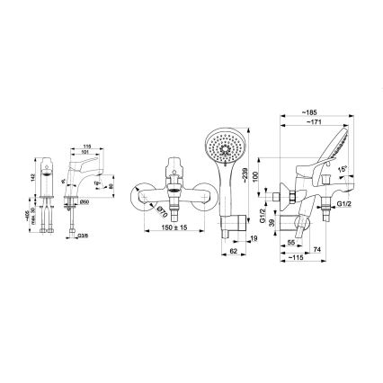 KFA Armatura 5241-003-00 - Bath set with tap + basin tap MORRIS shiny chrome