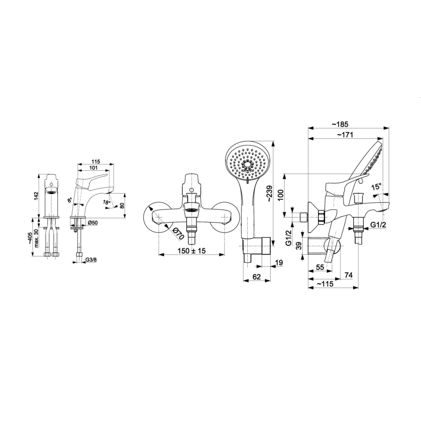 KFA Armatura 5241-003-00 - Bath set with tap + basin tap MORRIS shiny chrome