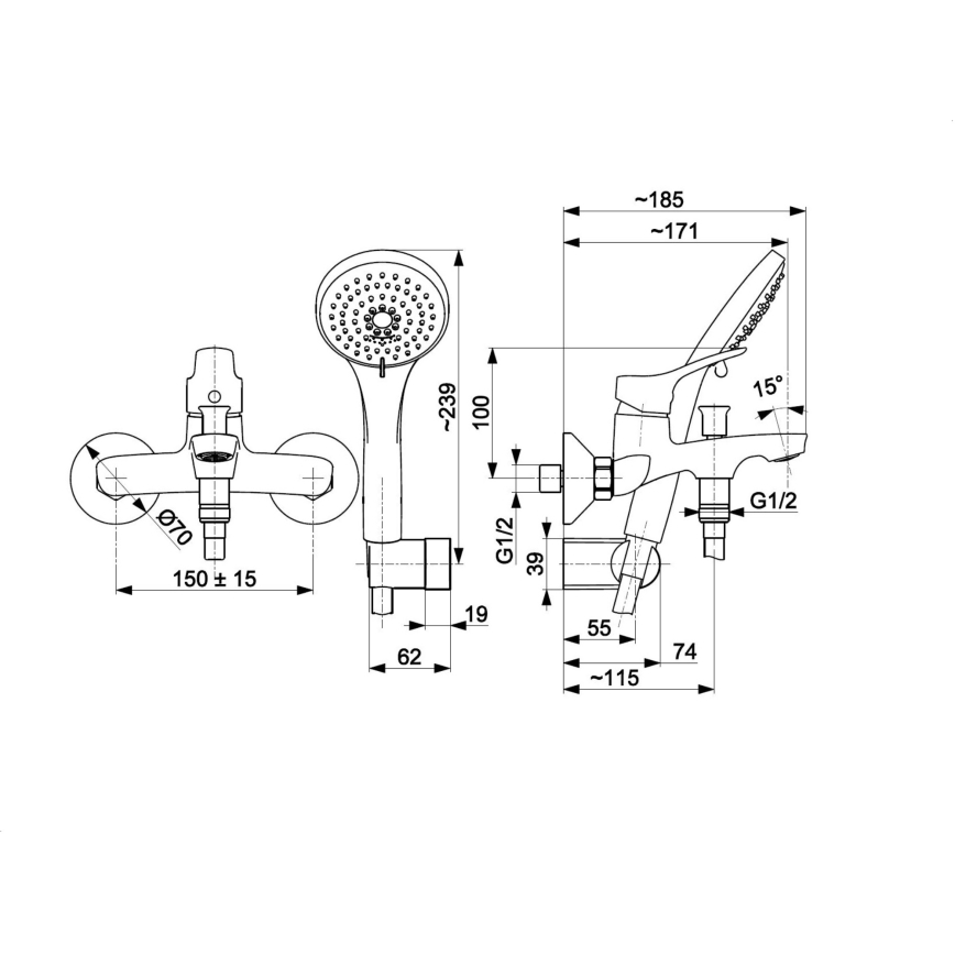 KFA Armatura 5244-510-00 - Bath set with tap MORRIS shiny chrome