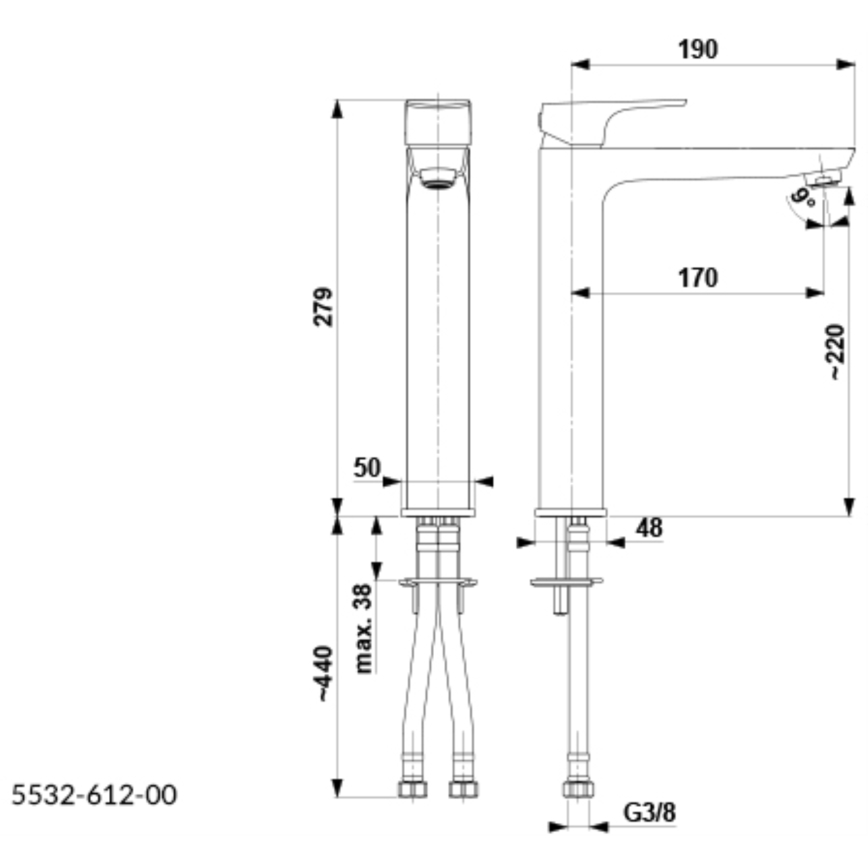 KFA Armatura 5532-612-81 - Basin tap MOKAIT 27,9 cm brass/matte black