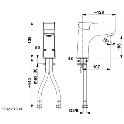 KFA Armatura 5532-815-00 - Basin tap + waste with overflow MOKAIT 13,9 cm shiny chrome