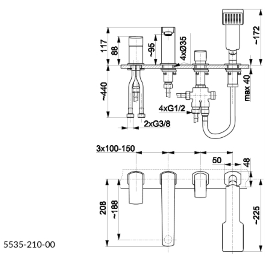 KFA Armatura 5535-210-00 - Bath tap 4-hole MOKAIT shiny chrome