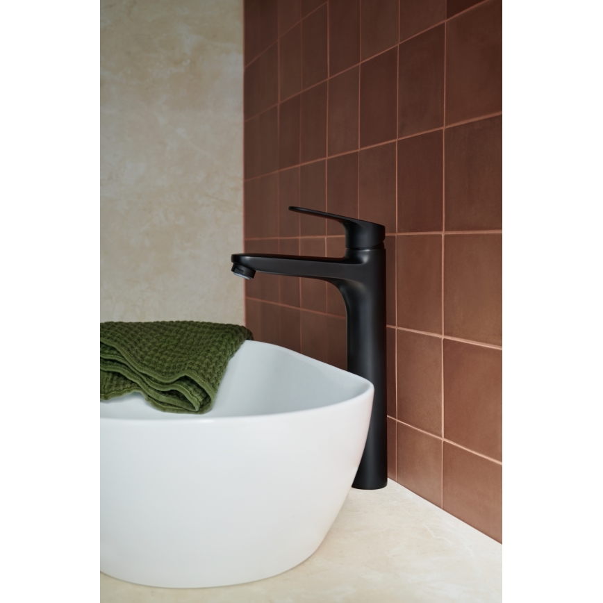 KFA Armatura 5552-712-81 - Basin tap + waste with overflow OTAVA 30,2 cm matte black