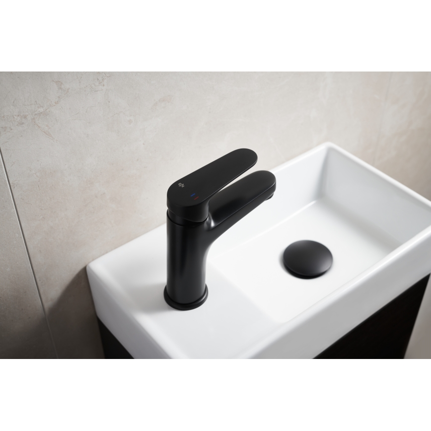 KFA Armatura 5552-815-81 - Basin tap + waste with overflow OTAVA 15 cm matte black