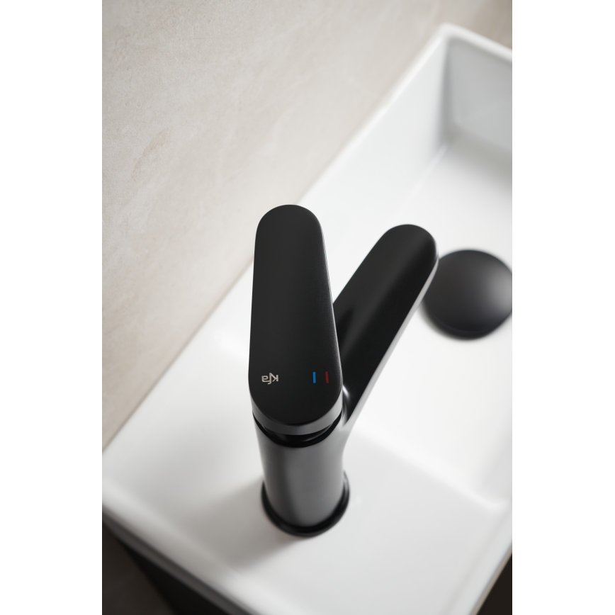 KFA Armatura 5552-815-81 - Basin tap + waste with overflow OTAVA 15 cm matte black