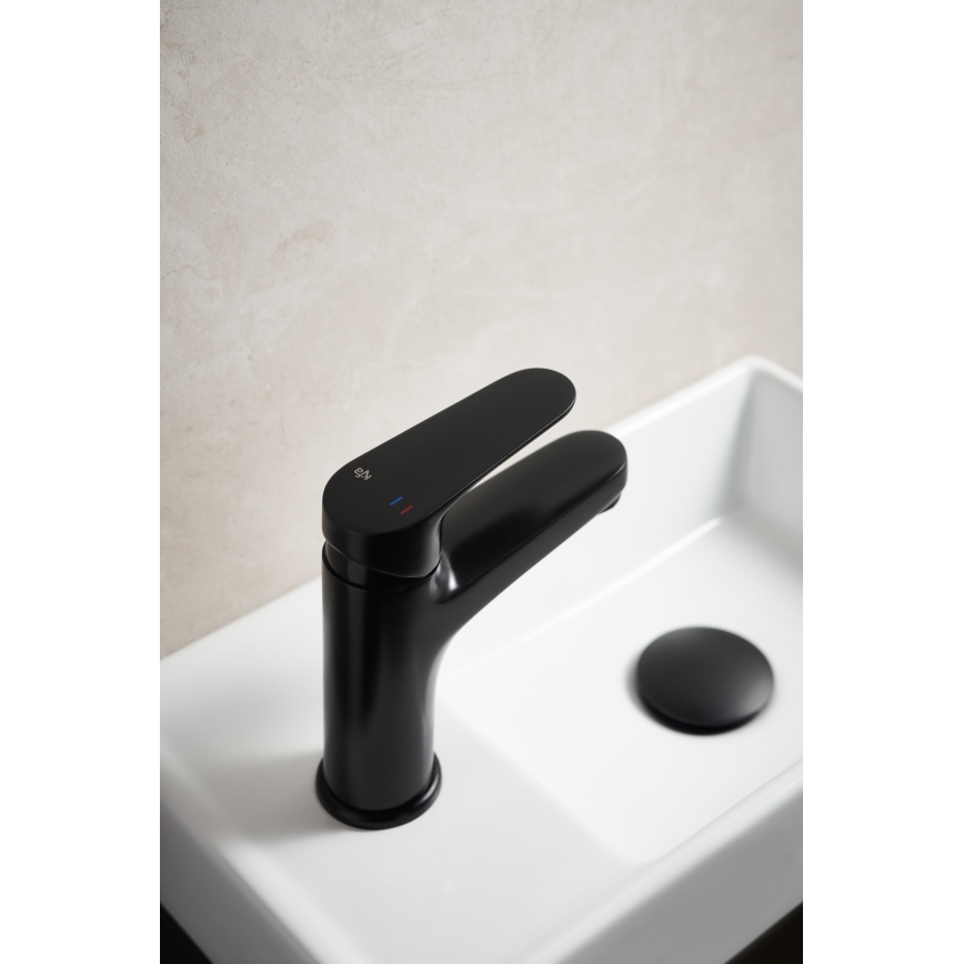 KFA Armatura 5552-815-81 - Basin tap + waste with overflow OTAVA 15 cm matte black
