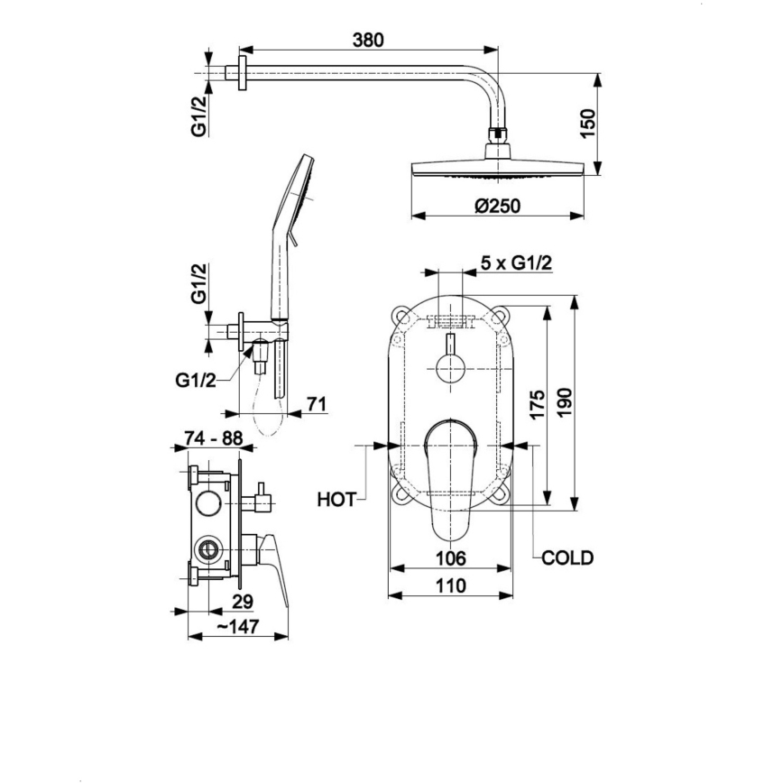 KFA Armatura 5559-501-00 - Shower set with concealed tap OTAVA shiny chrome