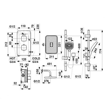 KFA Armatura 5759-301-31 - MALAGA shower set with thermostatic concealed mixer, brushed gold