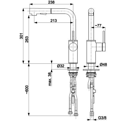 KFA Armatura 6623-110-22 - Sink tap with pull-out sprayer DUERO BASIC stainless steel