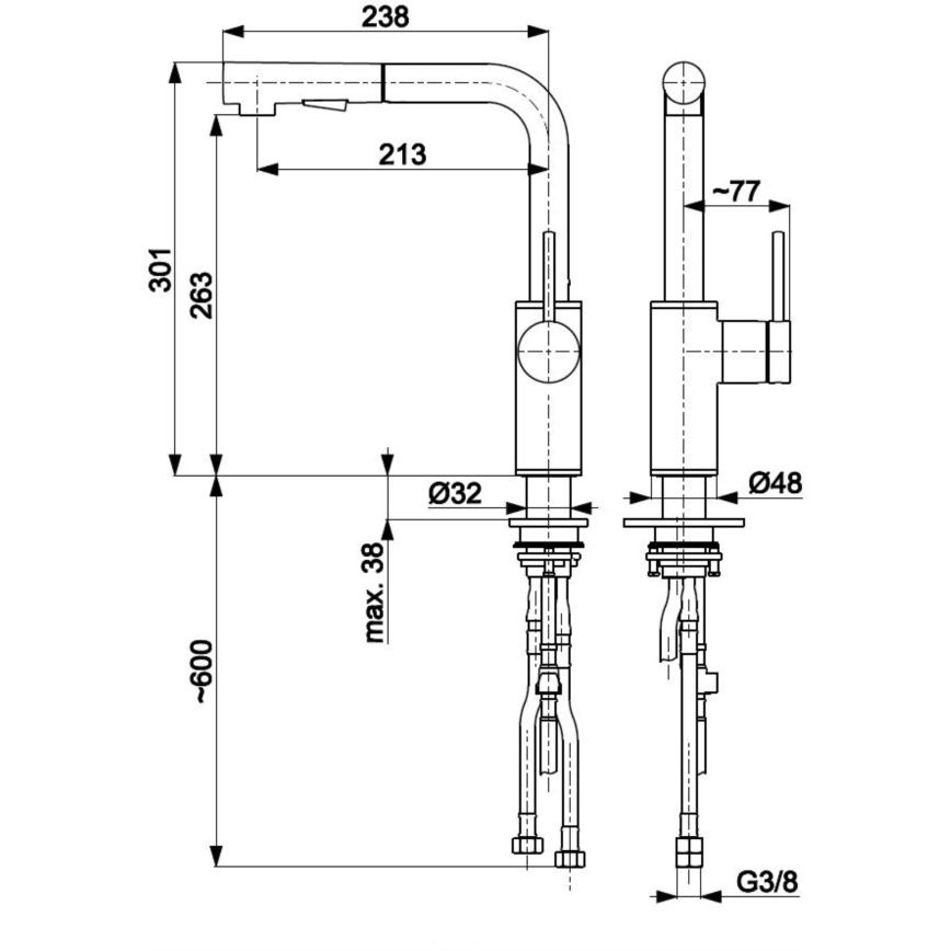 KFA Armatura 6623-110-22 - Sink tap with pull-out sprayer DUERO BASIC stainless steel
