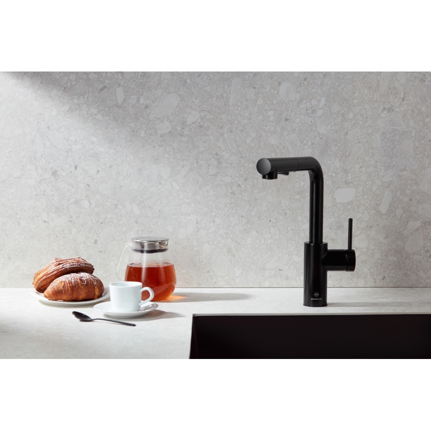 KFA Armatura 6623-110-81 - Sink tap with pull-out sprayer DUERO BASIC stainless steel/matte black
