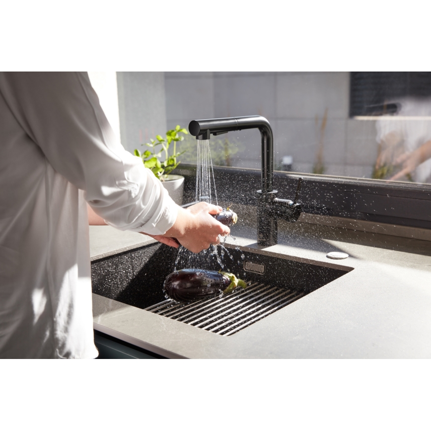 KFA Armatura 6623-110-81 - Sink tap with pull-out sprayer DUERO BASIC stainless steel/matte black
