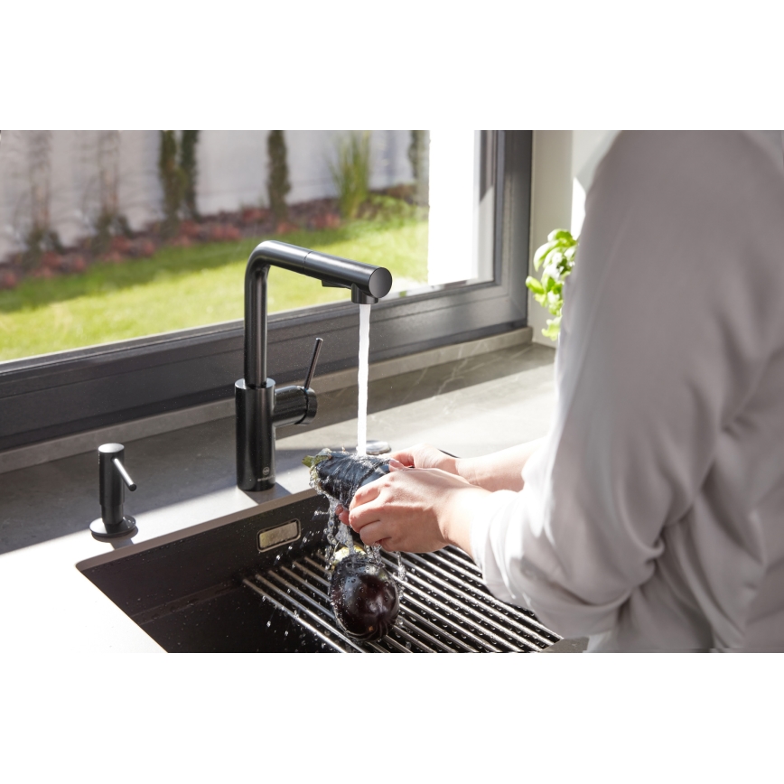 KFA Armatura 6623-110-81 - Sink tap with pull-out sprayer DUERO BASIC stainless steel/matte black