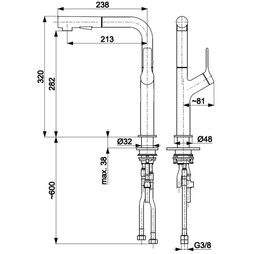 KFA Armatura 6623-220-31 - Sink tap with pull-out sprayer DUERO DESIGN stainless steel/ground gold