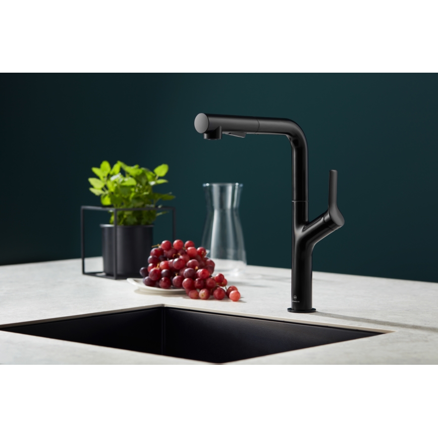 KFA Armatura 6623-220-81 - Sink tap with pull-out sprayer DUERO DESIGN stainless steel/matte black