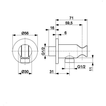 KFA Armatura 845-053-00 - Round shower holder with outlet MOZA/HALIT shiny chrome