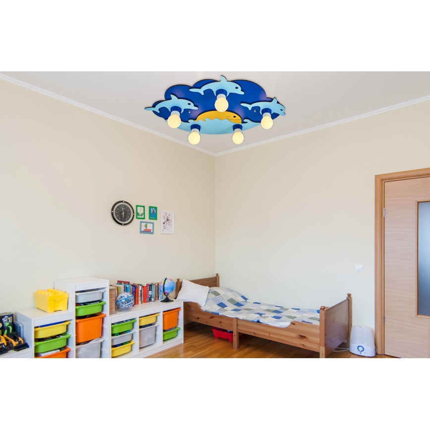 Kids' ceiling light LUCCA 5xE27/24W/230V blue