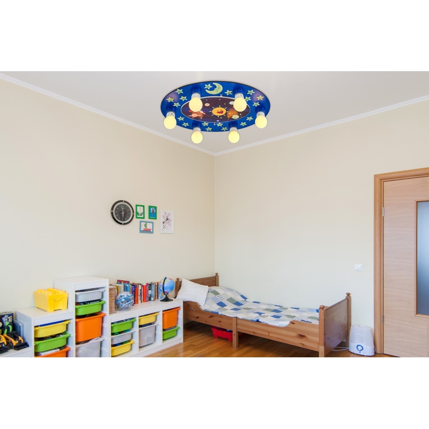 Kids' Ceiling Light LUCCA 6xE27/24W/230V Blue