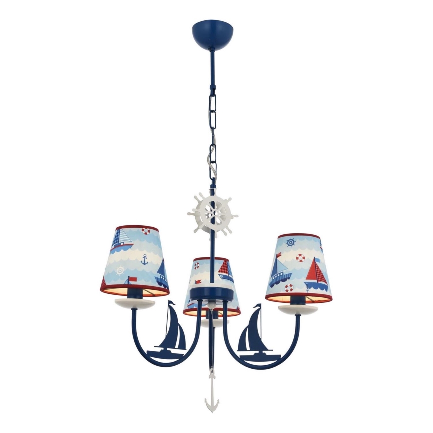 Kids' chandelier BOAT 3xE14/40W/230V blue