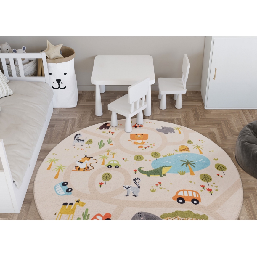 Kids' Non-Slip Rug ARES STREETS 160 cm Beige/Safari