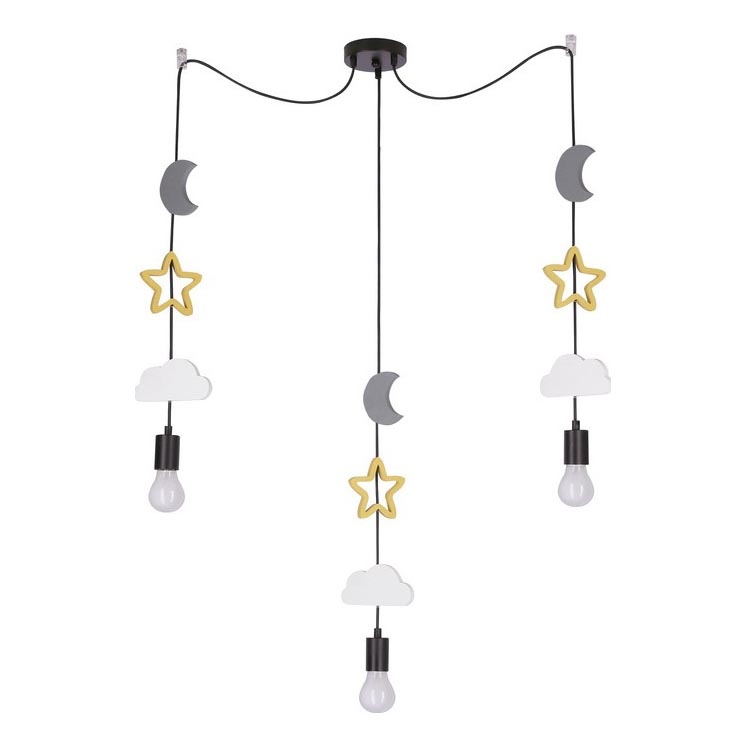 Kids' pendant light on cable TRIO 3xE27/20W/230V grey/yellow/white