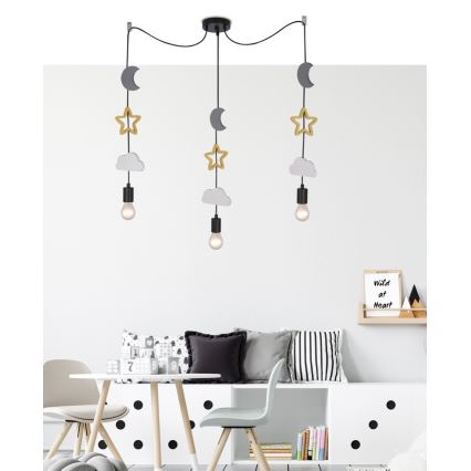 Kids' pendant light on cable TRIO 3xE27/20W/230V grey/yellow/white