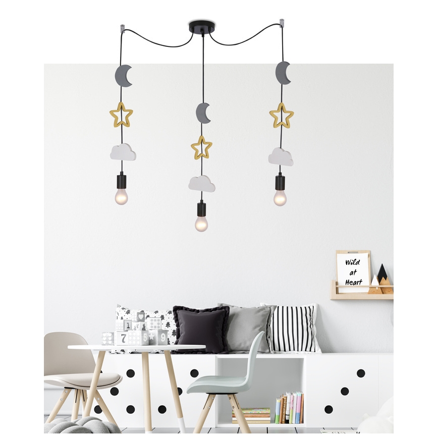 Kids' pendant light on cable TRIO 3xE27/20W/230V grey/yellow/white