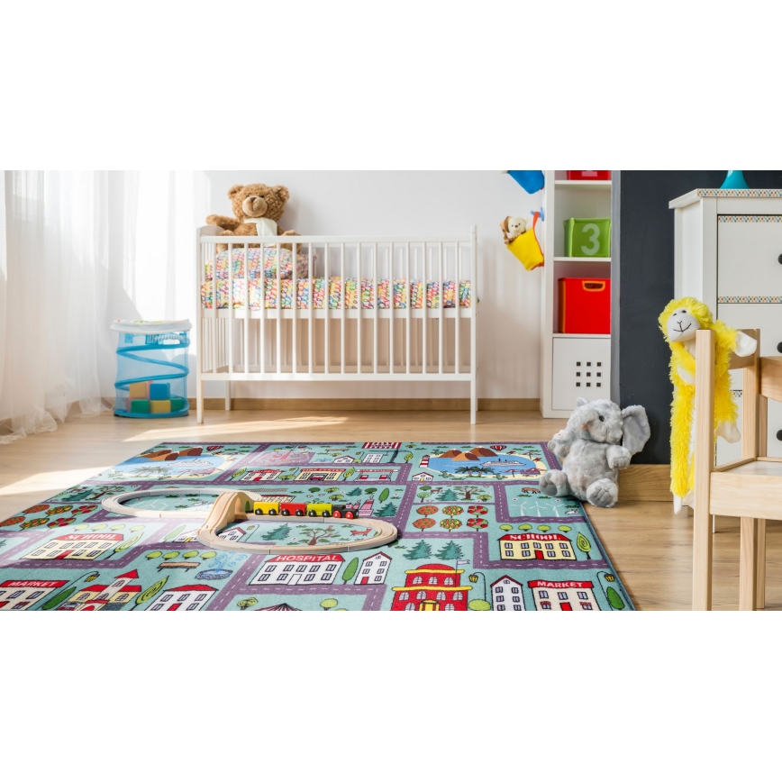 Kids' rug STELLA STREETS 80x100 cm turquoise/city