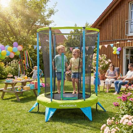 Kids' Trampoline, 140 cm Diameter, Blue/Green