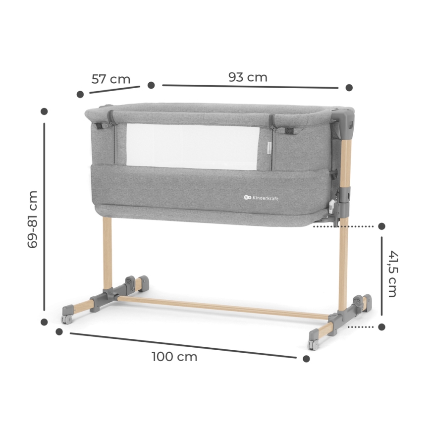 KINDERKRAFT - Baby crib NESTE GROW light grey