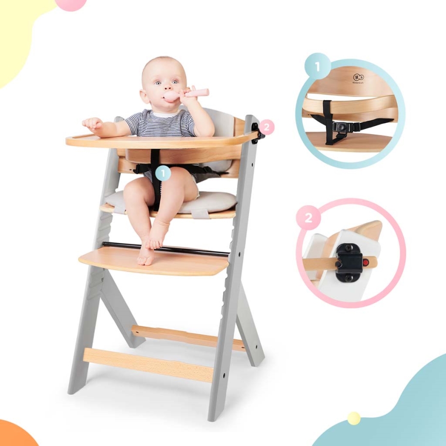 KINDERKRAFT - Baby dining chair with upholstery ENOCK grey
