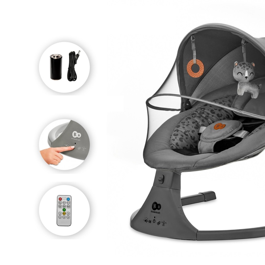 KINDERKRAFT - Baby rocker with melody 2in1 LUMI dark grey