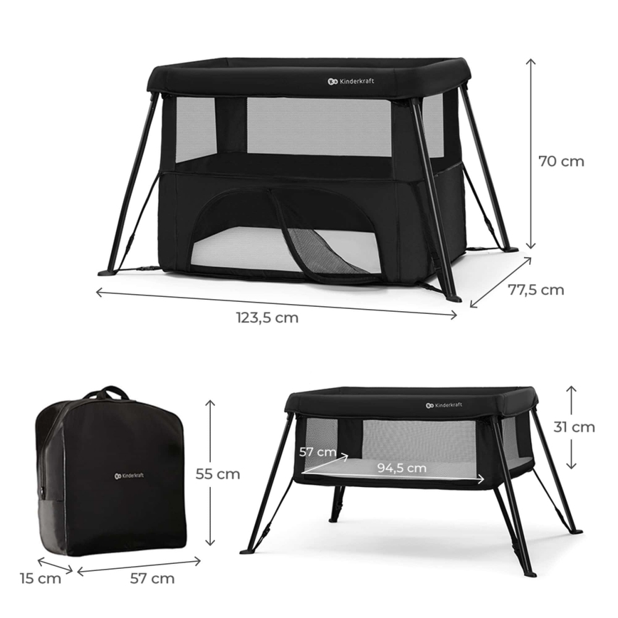 KINDERKRAFT - CAMI 3-in-1 Travel Cot, Black