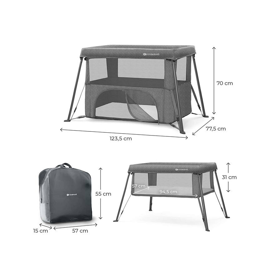 KINDERKRAFT - CAMI 3-in-1 Travel Cot, Grey