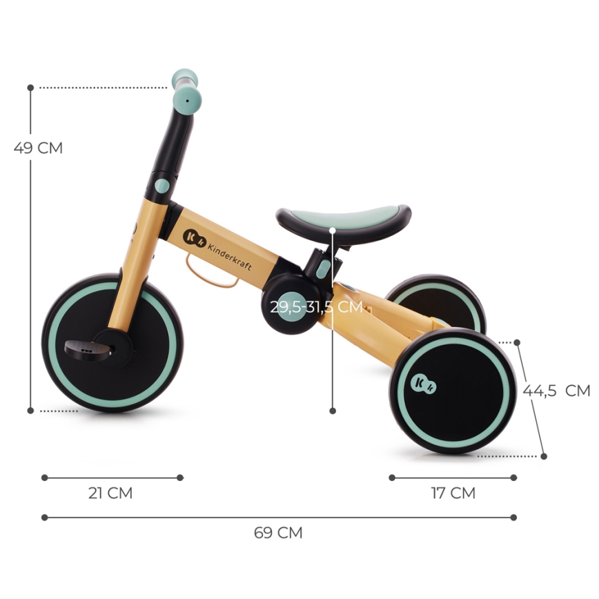 KINDERKRAFT - Children's push bike 3in1 4TRIKE yellow/mint