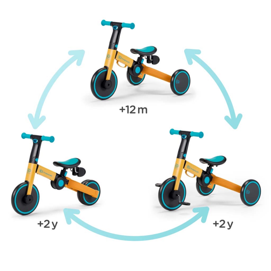 KINDERKRAFT - Children's push bike 3in1 4TRIKE yellow/turquoise