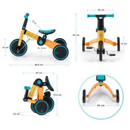KINDERKRAFT - Children's push bike 3in1 4TRIKE yellow/turquoise
