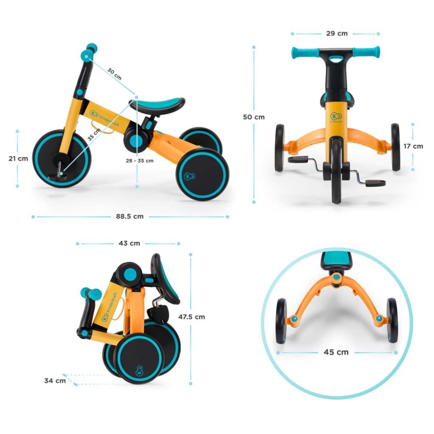 KINDERKRAFT - Children's push bike 3in1 4TRIKE yellow/turquoise