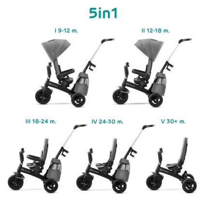 KINDERKRAFT - Children's tricycle 5in1 EASYTWIST grey/black