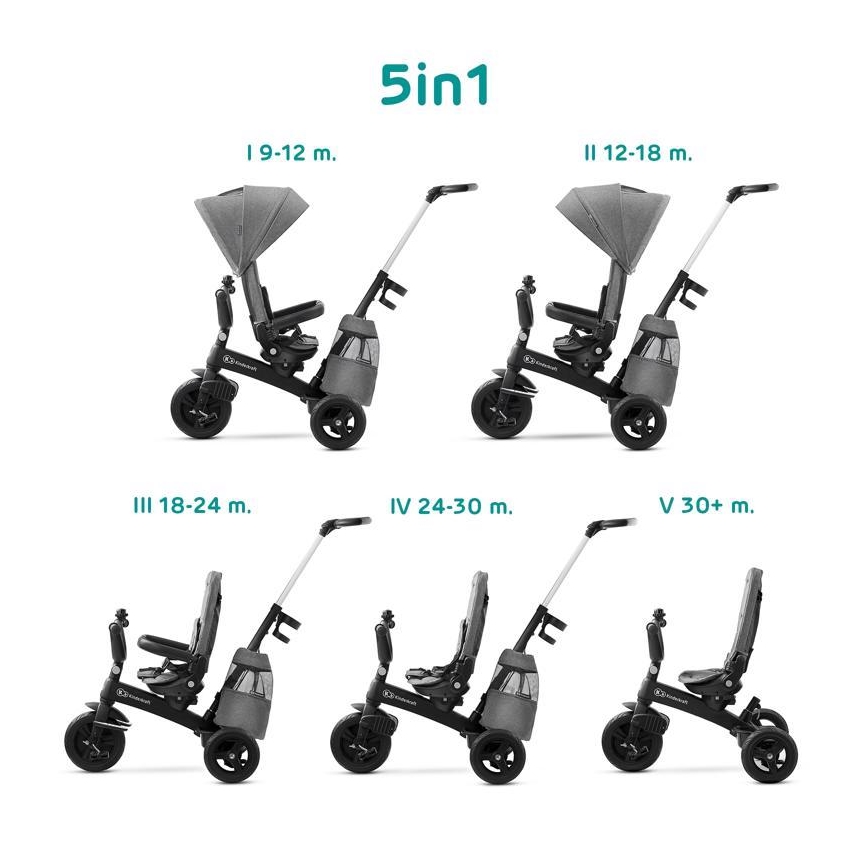 KINDERKRAFT - Children's tricycle 5in1 EASYTWIST grey/black