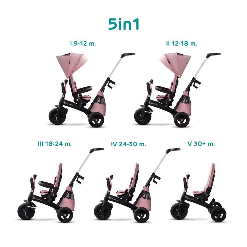KINDERKRAFT - Children's tricycle 5in1 EASYTWIST pink/black