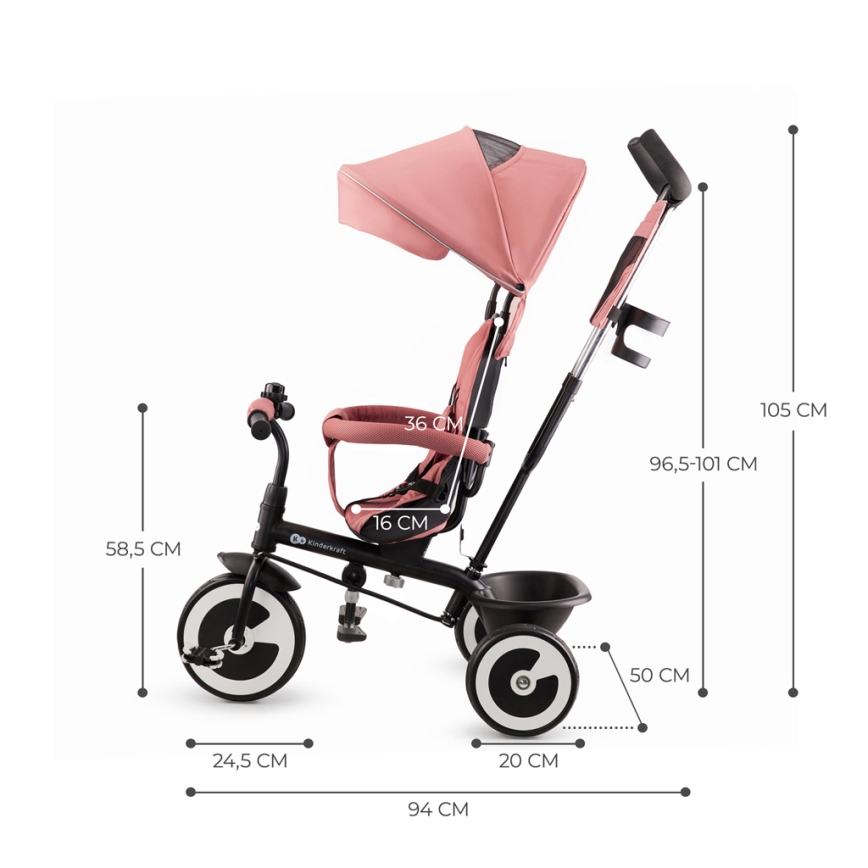 KINDERKRAFT - Children's tricycle ASTON Rose pink